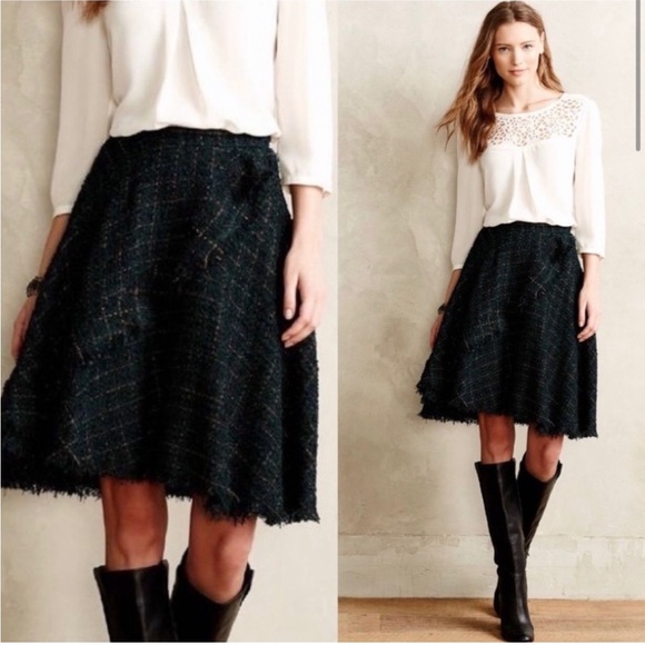 Anthropologie Eva Franco Dark Teal Tweed Skirt ✨ - Picture 1 of 9
